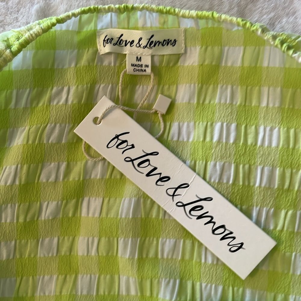 New!‎ FOR LOVE AND LEMONS Maureen Midi Gingham Dress Green White Size Medium - Picture 10 of 12